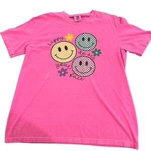 Comfort Colors Bright Pink Smiley Face Tee